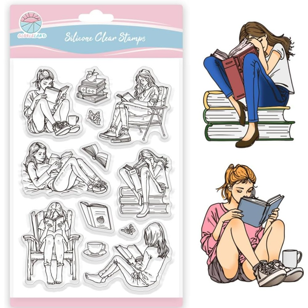 Rubber Stamp Blank - Dame en boeken Duidelijke stempels Boek