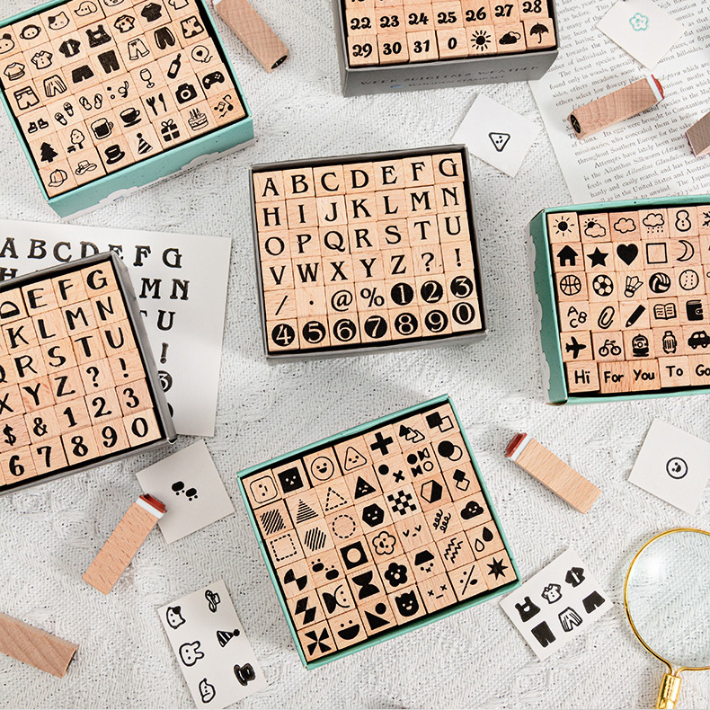 Rubber Stamp Blank - Leuke houten planner rubberen stempelset, alfabetnummer