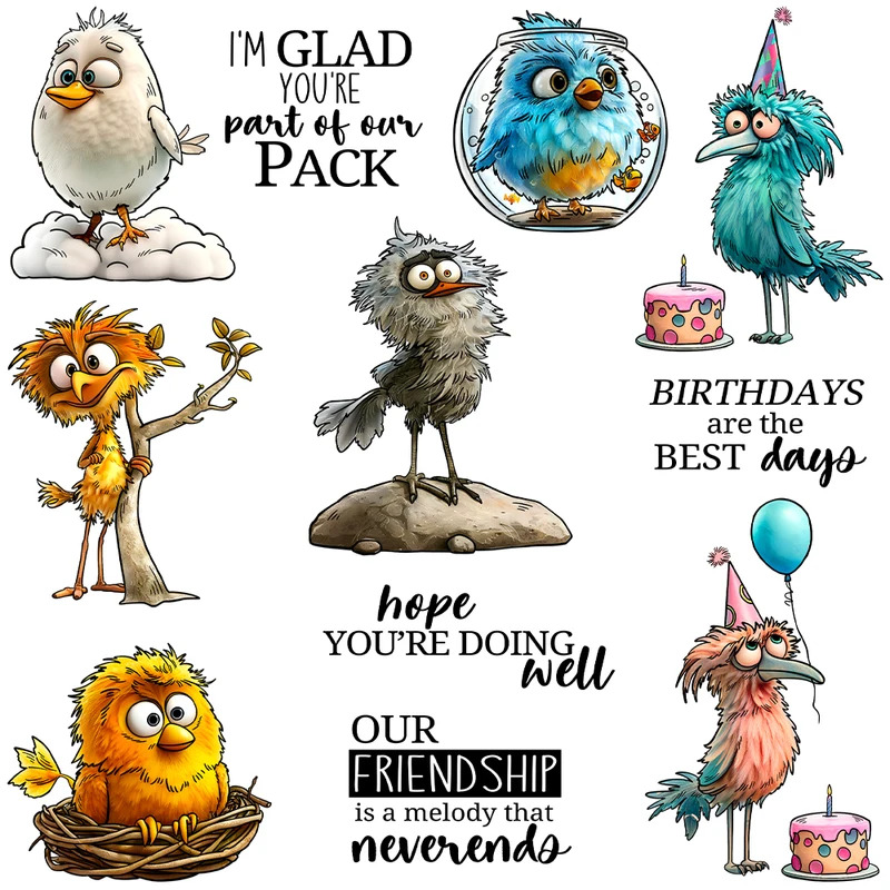 Rubber Stamp Blank - Grappige geanimeerde vogels snijmallen duidelijke stempel