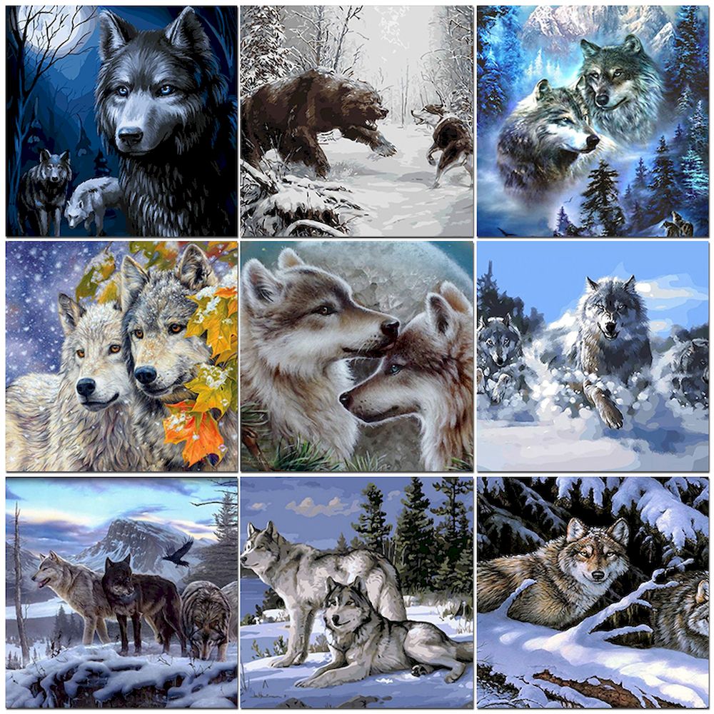 Art And Craft Numbers - Schilderen op nummer Wolf olie Foto's