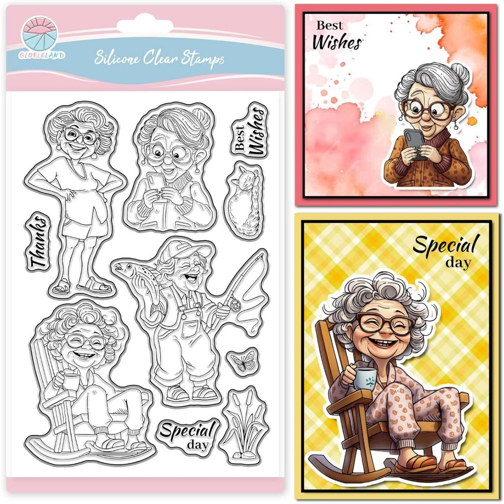 Rubber Stamp Blank - Lachende oude dame duidelijke stempels voor