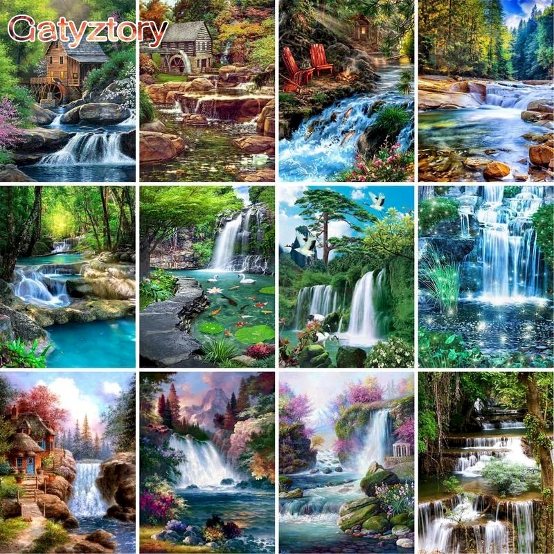 Art And Craft Numbers - PhotoCustom Diy Schilderen op nummer Bergwaterval