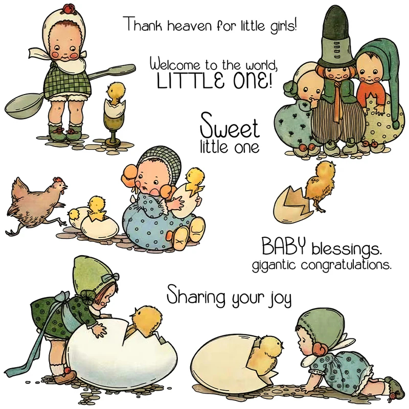 Rubber Stamp Blank - Schattige baby's en eierkuikens snijmallen duidelijke