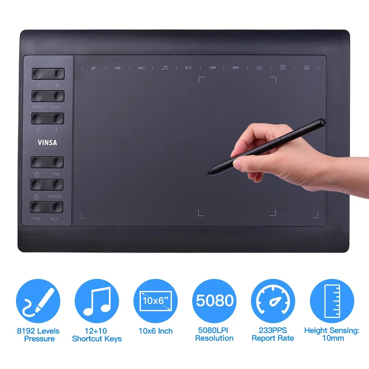 Art Craft Online - 10x6 inch professionele grafische tekentablet 12